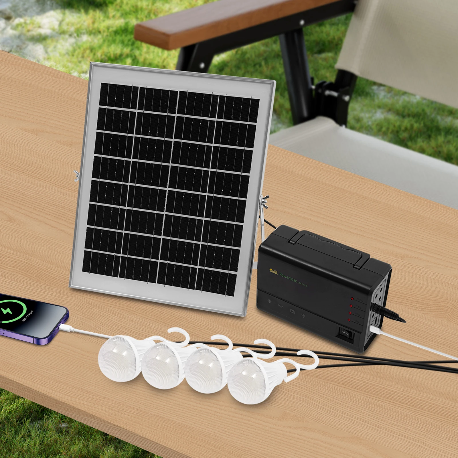 

16V 15W Solar Panel Lighting Kit Solar Charger Generator Power Inverter with Bulbs for car vehicles,RV, boat, camping