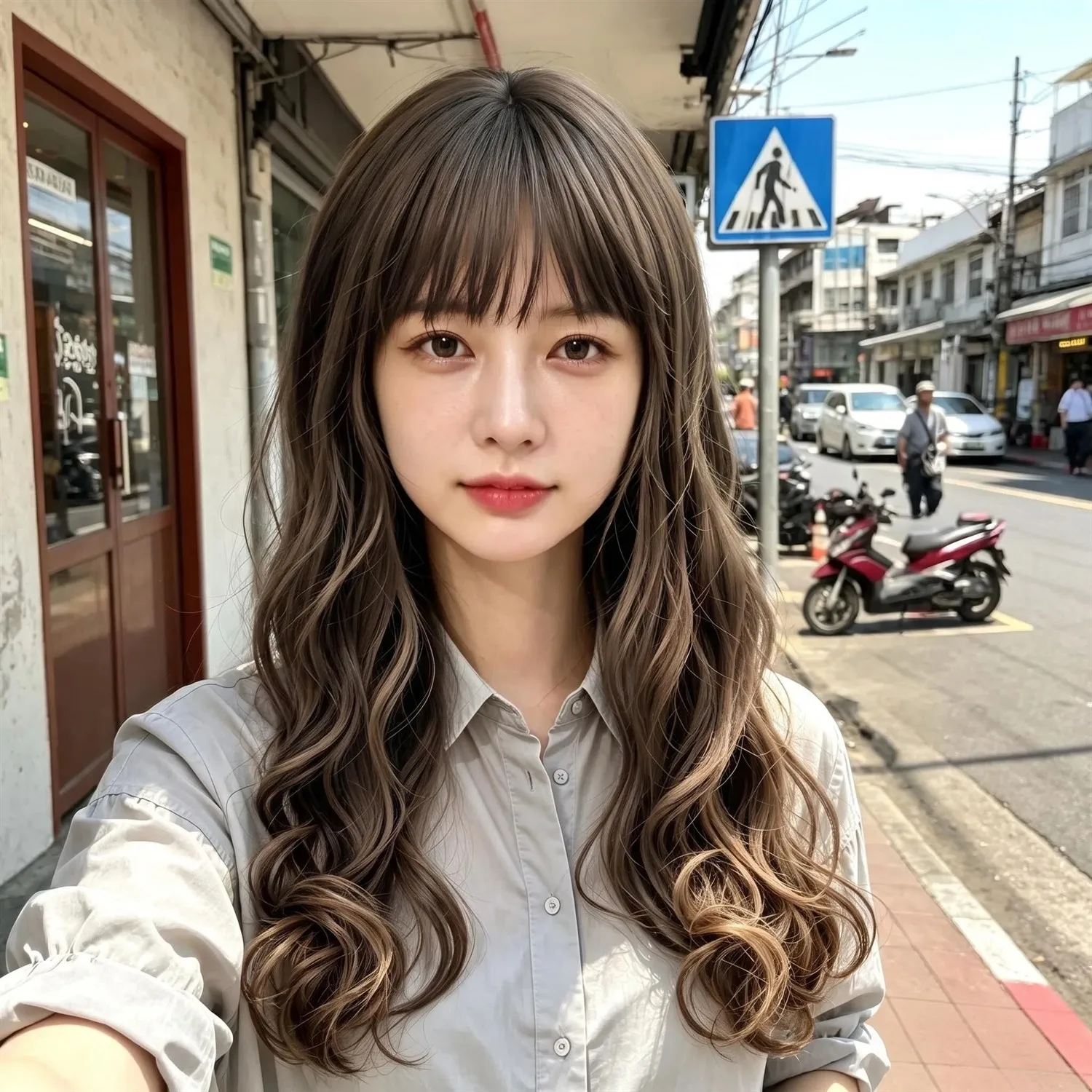 Body Wave Wig With Bangs 24 Inch 4 Brown Ombre Heat Resistant Synthetic Wig For Women