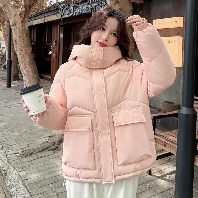 2025 جديد القطن وسادة مبطنة المرأة شتاء دافئ القطن معطف مبطّن سترات قصيرة مقنعين ملابس خارجية السيدات بلايز معطف الإناث #2