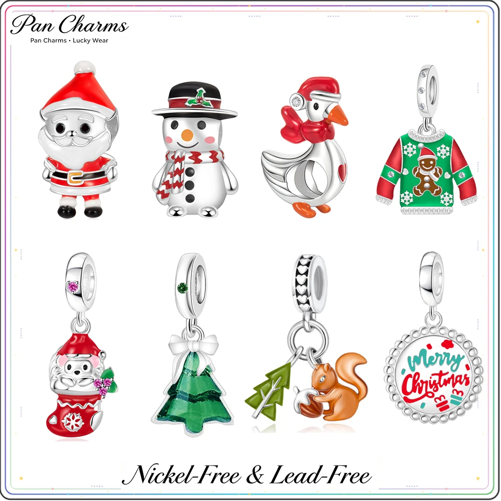Pan Charms Santa Claus Christmas Tree Stocking Snowman Holiday Gift for Her Family Love Jewelry Bracelet Necklace DIY Supplies
