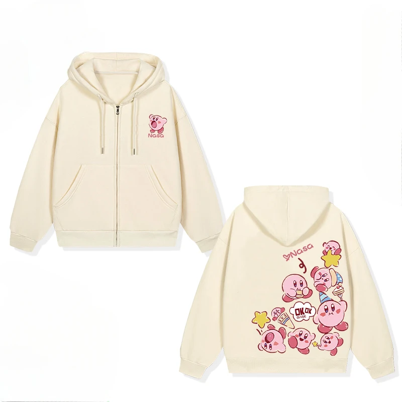 Soft and Cute Kirby Cartoon Anime Periphery Boys and Girls Zipper Hoodies Autumn and Winter Parent Child Clothing Zipper Hoodie