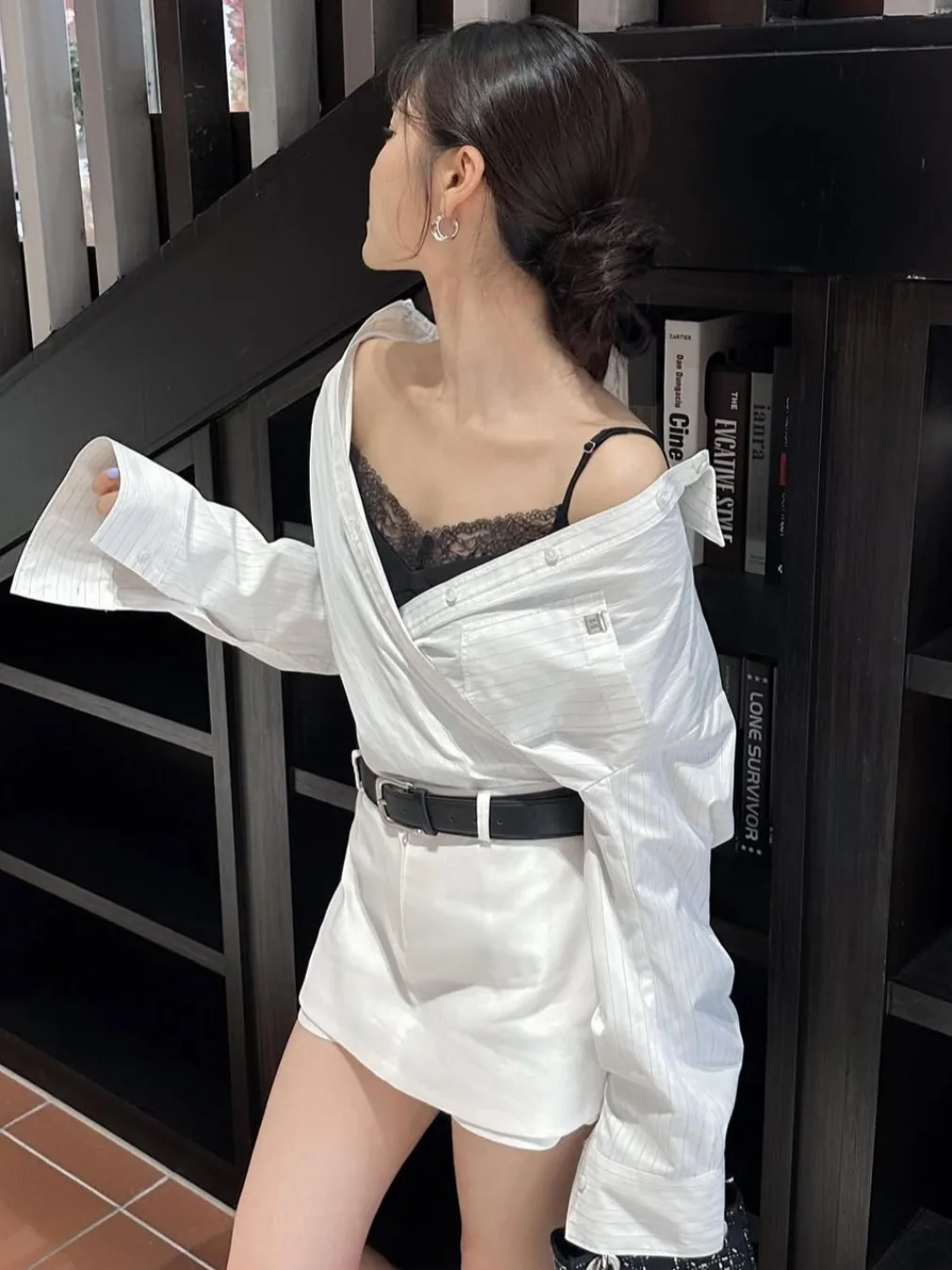 Csa a Cuadros Otoñal E de Manga Larga con Diseño Irregular, Botones Cruzados, Estilo Urbano, Top de Mujer con Manga...