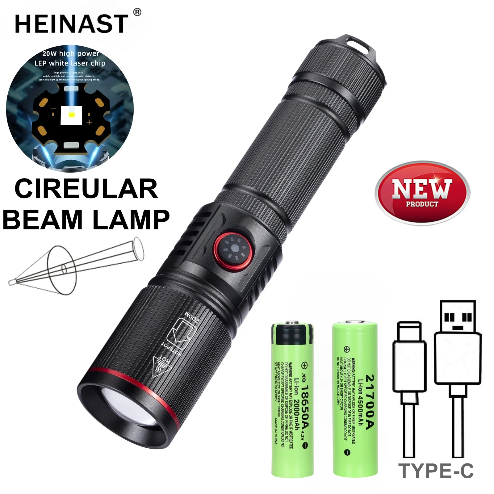 High Strong Power Flashlight Led Portable Rechargeable Zoom Flashlight Built-in Battery USB Rechargeable Outdoor Camping Torch