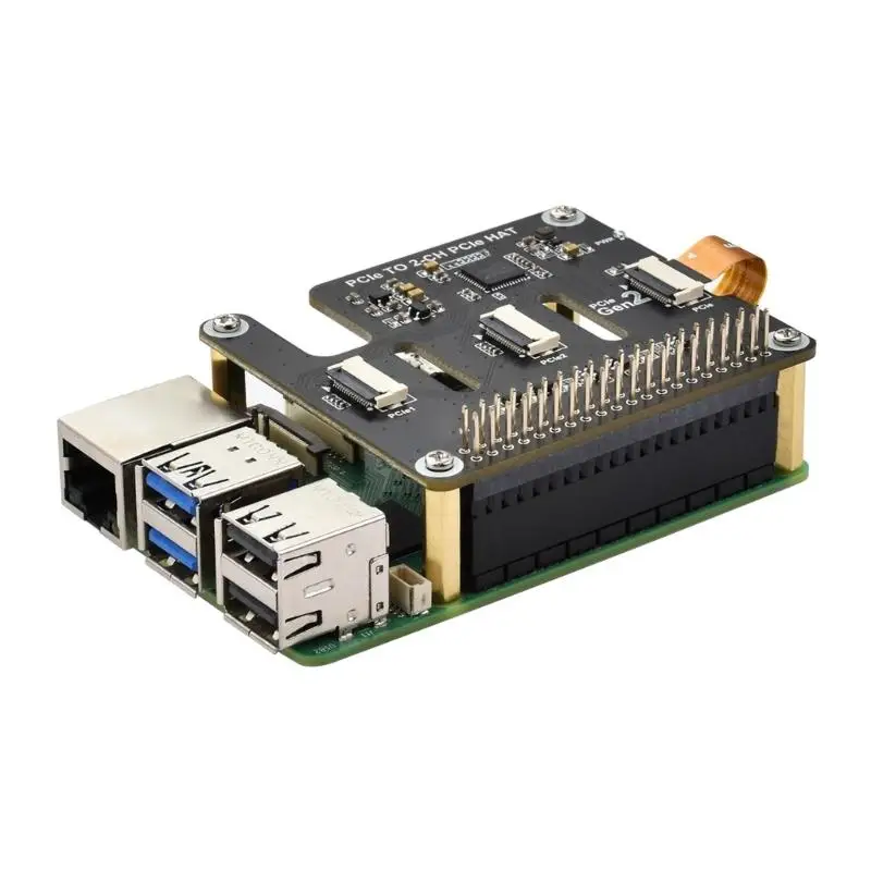 

Y1UB Stackable Double PCIe HAT Expansion Module Support 2CH Connectors And 16 PIN Ribbon Cable Expansion Module