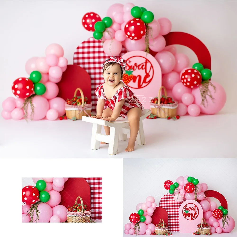 VIKAMA Strawberry Sweetheart Tapestry Baby Shower Backdrop Instagram-Style 100-Day Photo Party Balloon Wall Decor