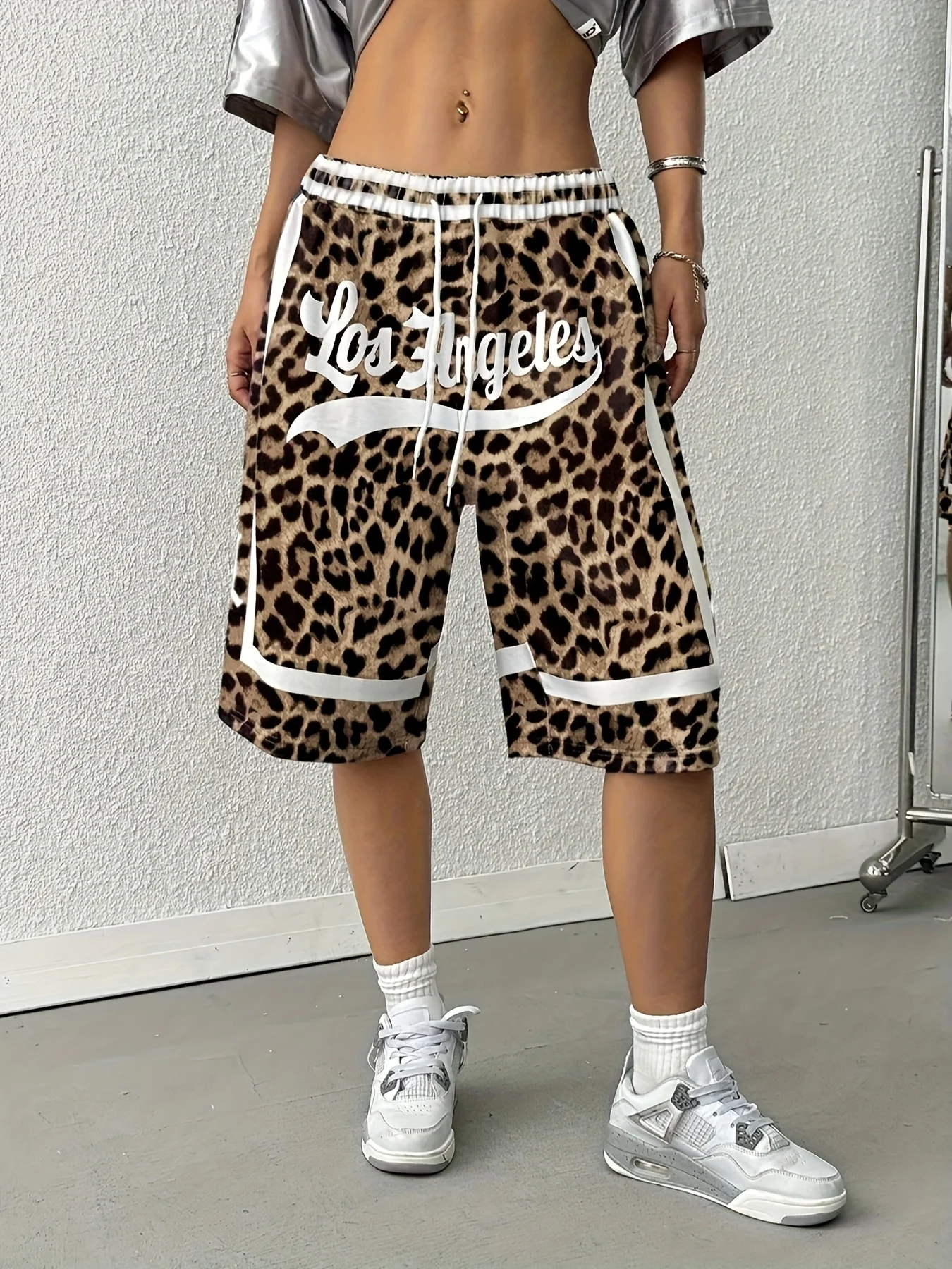 

Summer Y2K Letter Print Leopard Print Shorts Fashion Casual Street Style Oversized Leisure Suitable Fitness Daily Streetwear