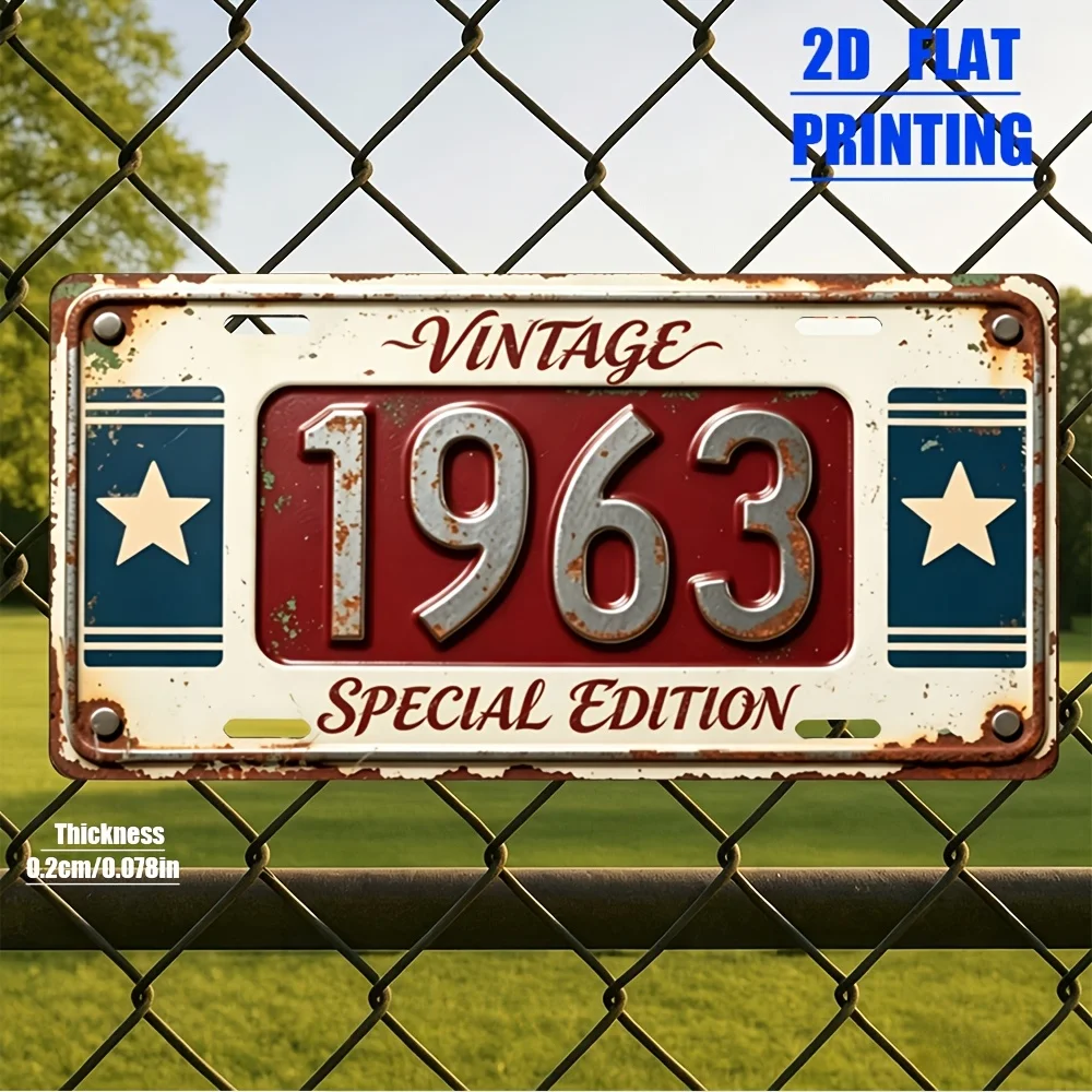 2D Flat, 2D Flat Print, 1pc, 1963 Vintage Style Standard Aluminum Decorative License Plate, Gift for Friends, Birthday, Collecto