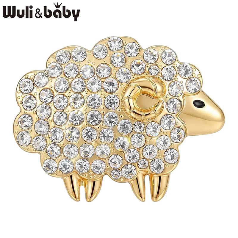 Wuli&baby Shining Rhinestone Sheep Brooches For Women Unisex 2-color Lovely Year Of The Goat Animal Party Brooch Pin Gifts