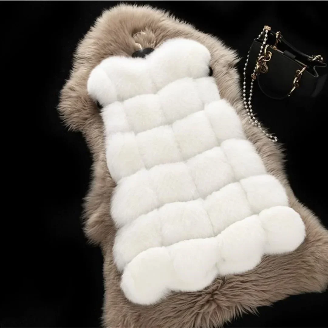 S-4XL Winter Warm Loose Fluffy Plush Jacket Women Striped Faux Fur Soft Velvet Coat Ladies Sleeveless Thick Short Overcoat