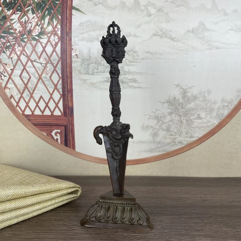 Vintage Distressed Three-Sided Vajra Buddha Statue Puba Home Decor Ornament