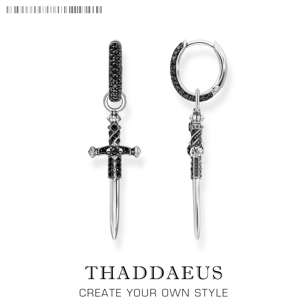 

Creole Hinged Hoop Black Sword Cross Fine Jewelry For Men Punk Rebel Street Gift In Real 925 Sterling Silver