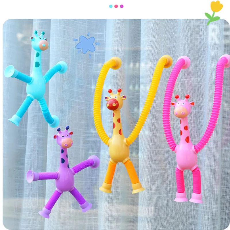 Suction Cup Toys For Baby Shape Changing Giraffe Telescopic Tube Fidget Toys Stretch Anti-stress Educational Toys for Children