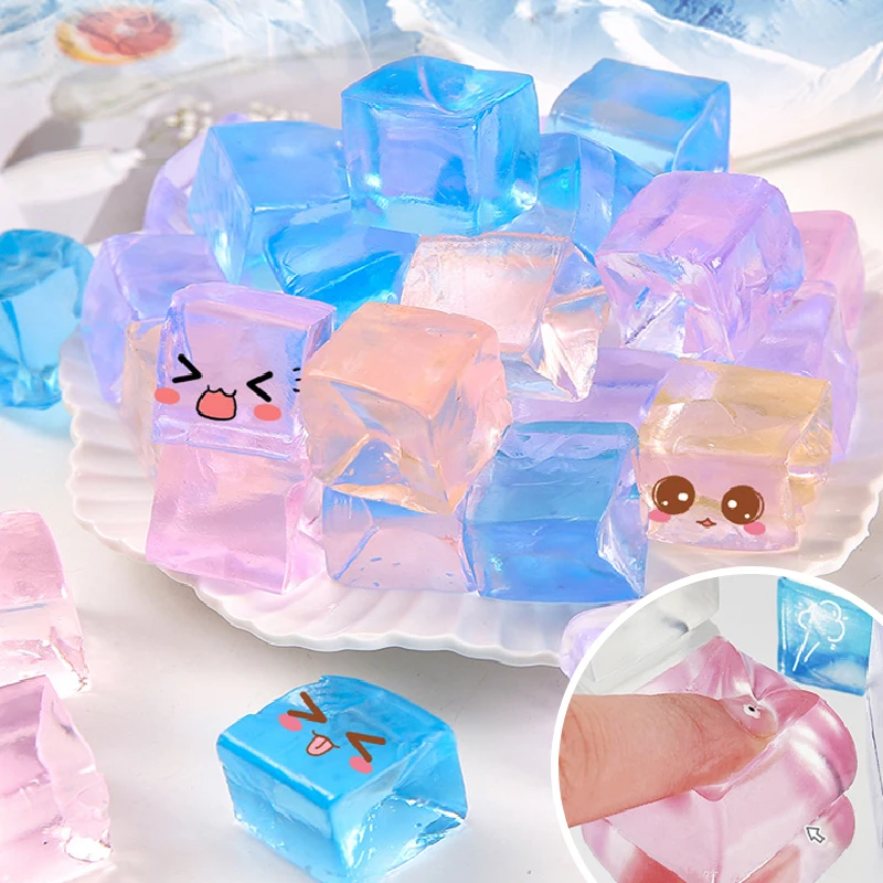 20pcs mini Creative Cute Transparent Ice Cubes Squeeze Rebound Toy Kids Silicone Jelly Cube  Pinch Music Toy tress reducing toys