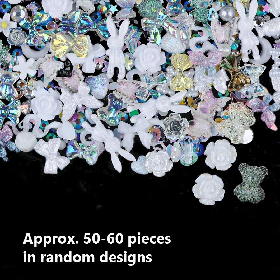50 Stück leuchtende Kunstharz-Mischdesign-Nagelkunst-Charms, DIY-Perlen für Maniküre, Telefon, Basteln, Rose, Blume, Bär, Kaninchen – Detail 7