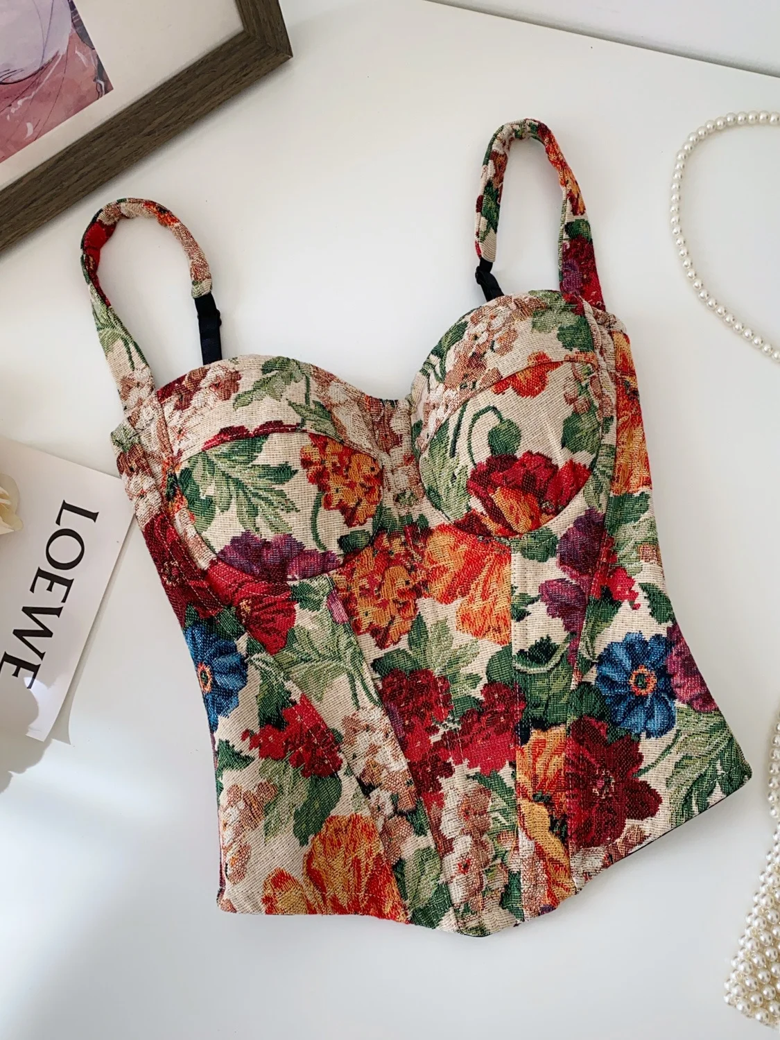 توب قصير بدون حمالات بأسلوب الرسم الزيتي القديم للنساء، ملابس صيفية نحيفة أنيقة وعصرية وجذابة