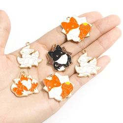 10Pcs/Lot Enamel Drip Oil Nine Tailed Fox Pendants Cute Cartoon Animal Bracelet Necklace Charm Jewelry DIY Keychain Accessories