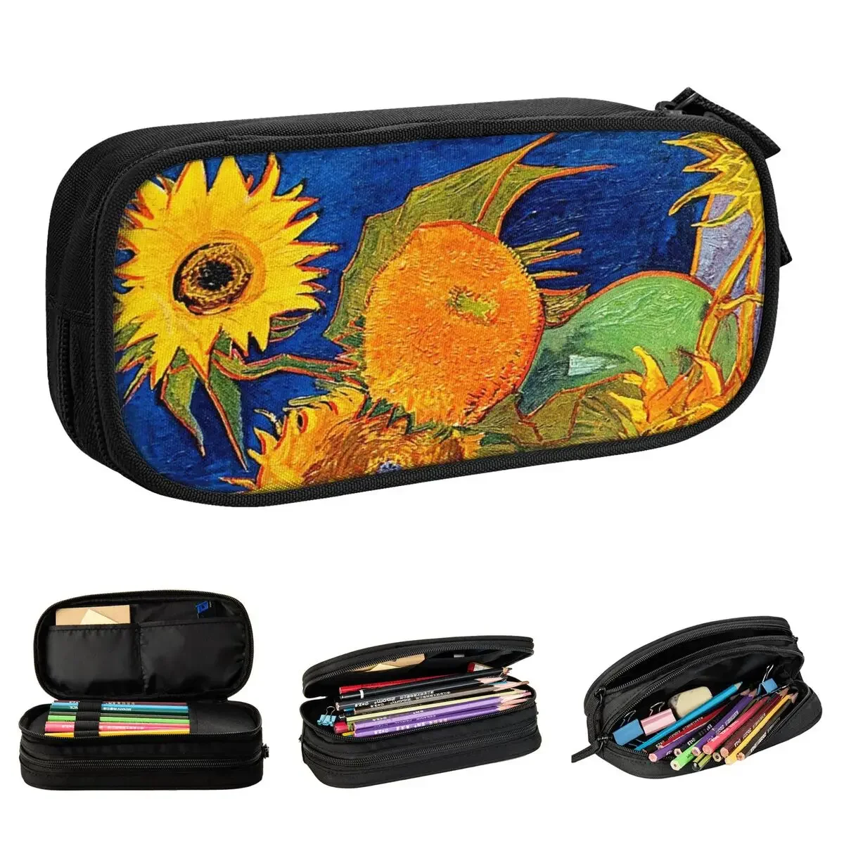 

Vase With Five Van Gogh Sunflower Pencil Cases Painting Pen Holder Bag Student Large Storage Students School Box