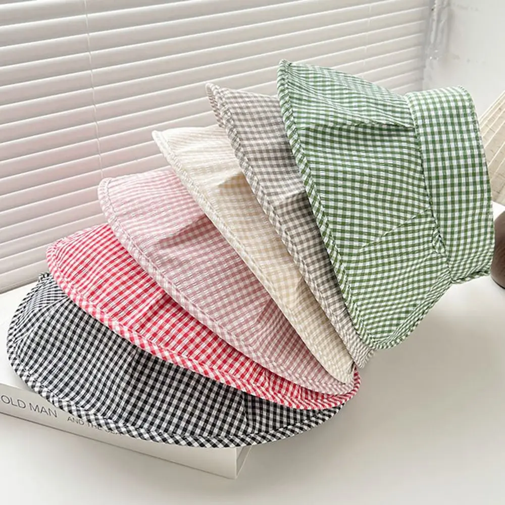 

Leisure Plaid Print Large Brim Sun Hat Foldable Breathable Wide Brim Sunhat Elegance Anti-UV Sun Protection Hats Fishing