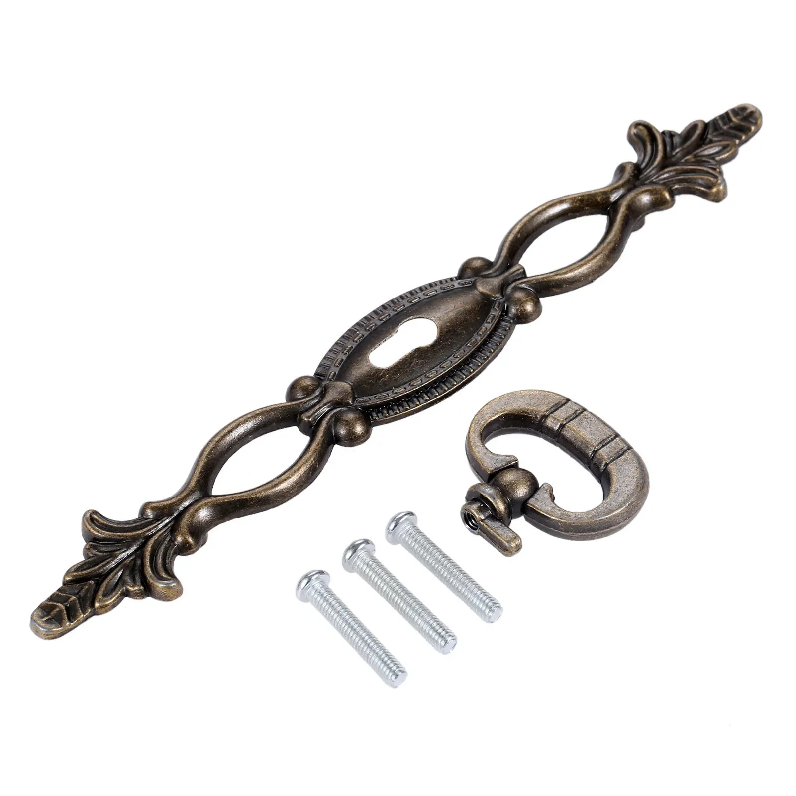 1set Vintage Lacework Handle Antique Bronze Flower Pull Alloy Ring Knob W/screw Hollow Decor Drawer Door Cabinet Old Fashion