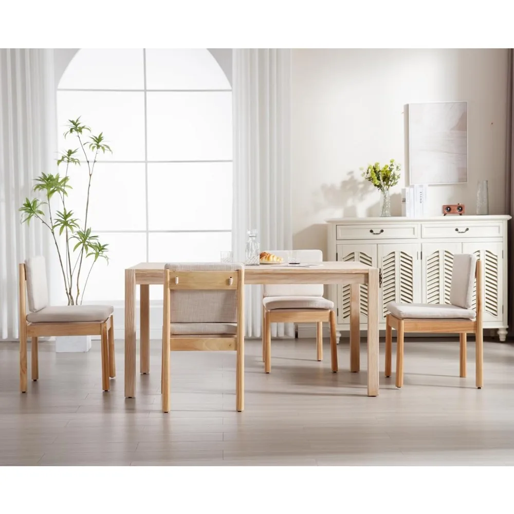 مجموعة من 4 كراسي طعام منجدة حديثة، وكراسي خشبية من القماش لغرفة الطعام، وكراسي جانبية للمطبخ بدون ذراع مع إزالة