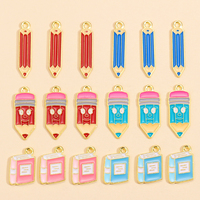 10Pcs Cute Fun Enamel Book Pencil Charms Pendant for Keychain Bracelet Pen Chain Handmade Craft DIY Jewelry Making Accessories