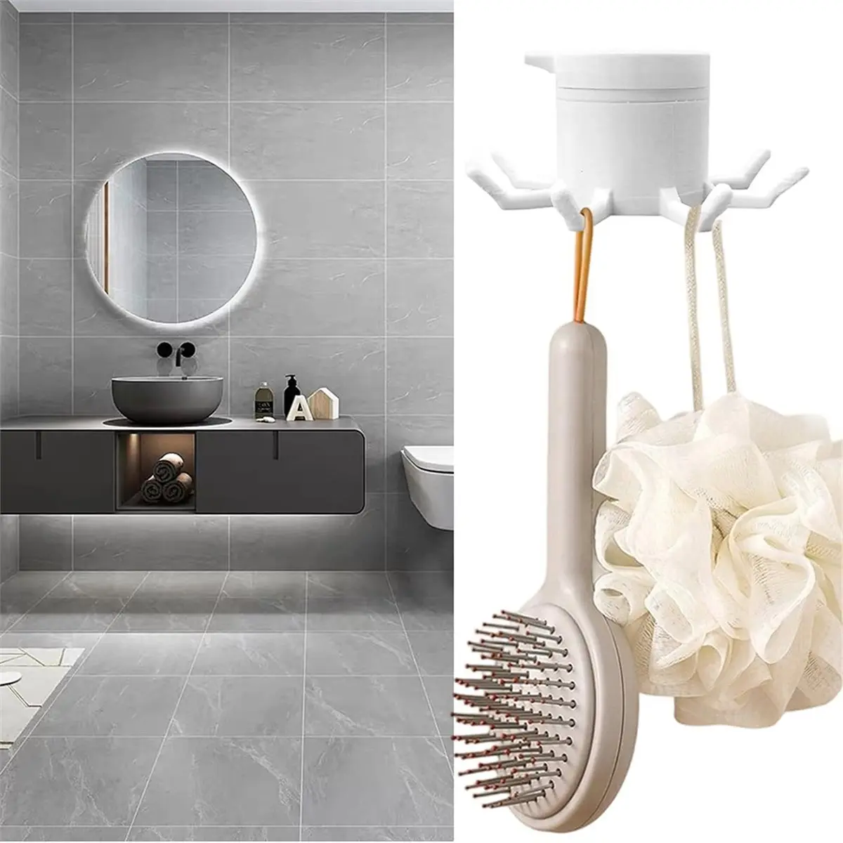 NEW Kitchen Utensil Hanger 360° Rotating Kitchen Hooks Kitchenware Hook Adhesive Utensils Hanging Rack for Towel Bag Board
