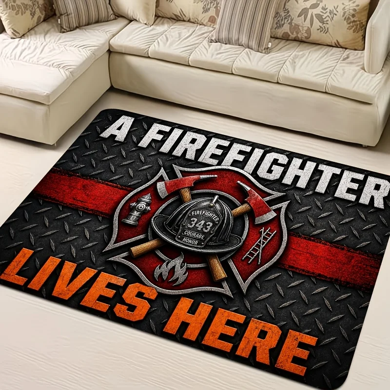 Firefighter Fire Emergency 2D Flat Print Non Slip Washable Rug Mat For Entrance Bedroom Porch Indoor Outdoor Home Decor