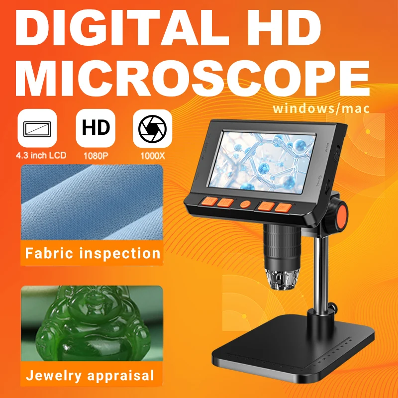 Digital Microscope 50X-1000X Zoom 4.3 Inch Display With Electronics 1080P Soldering Microscope For Mobile Phone Repair PCB Coin