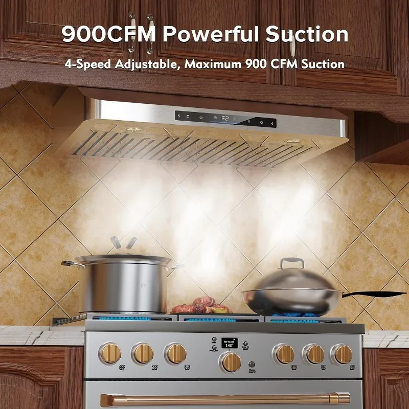 Under Cabinet Range Hood 30 Inch,900 CFM Stainless Steel with 4 Speed Exhaust Fan Gesture Sensing/Touch/Remote Control
