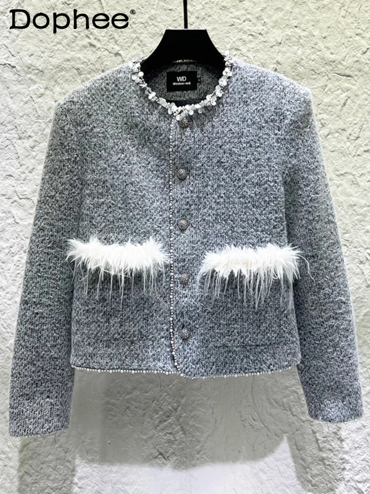 

Men's 2025 Winter New Pearl Sequin Decorated Jackets Male Light Luxury Small Fragrant Long Sleeve Coats Men's Fashion Jackets