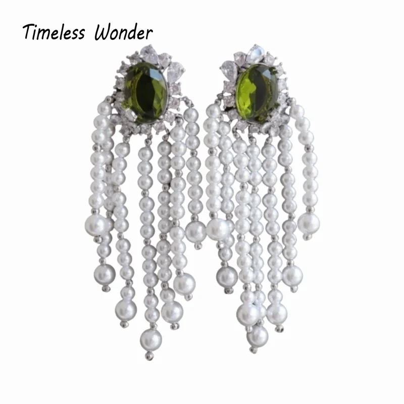 

Timeless Wonder Fancy Zircon Geo Beaded Tassel Stud Earrings for Women Designer Jewelry Punk Luxury Sweet Rare Top Mix Cute 1337