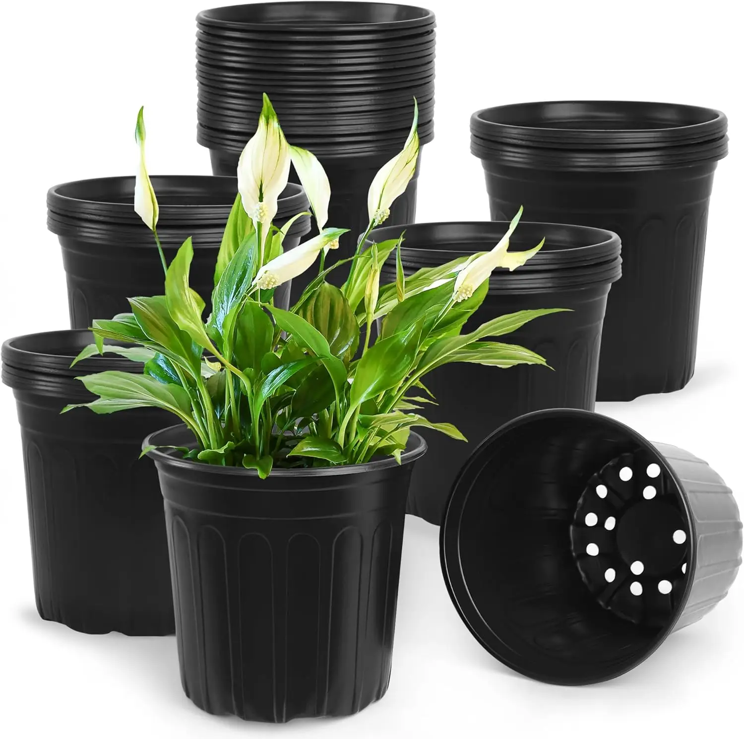 50 Pcs 2 Gallon Nursery Pots,Thickened Soft Plastic Plant Pots with Holes,Garden Flower Seedling Pot Container for Seedl