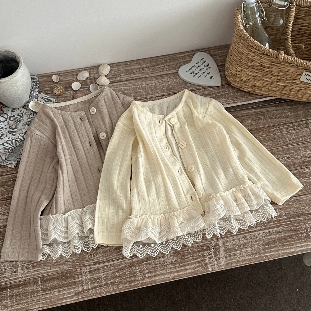 2026 Autumn New Baby Long Sleeve Coat Solid Girls Cute Lace Cardigan Infant Simple Versatile Coat Toddler Clothes