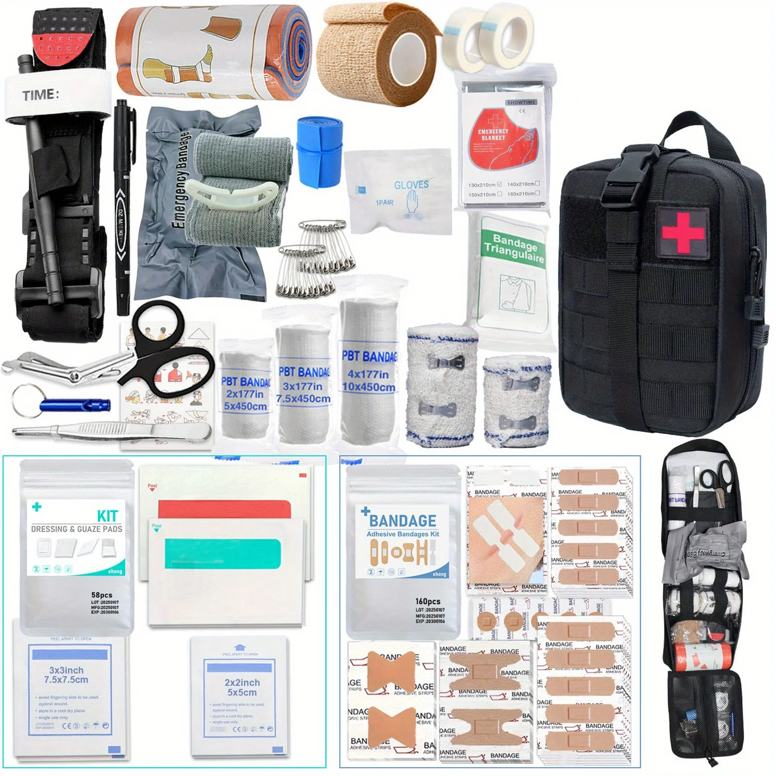 363pcs Survival Kits Camping Equipment Supplies Emergency, Portable Self-defense Gift For Camping, Outdoor First Aid Kit Mini