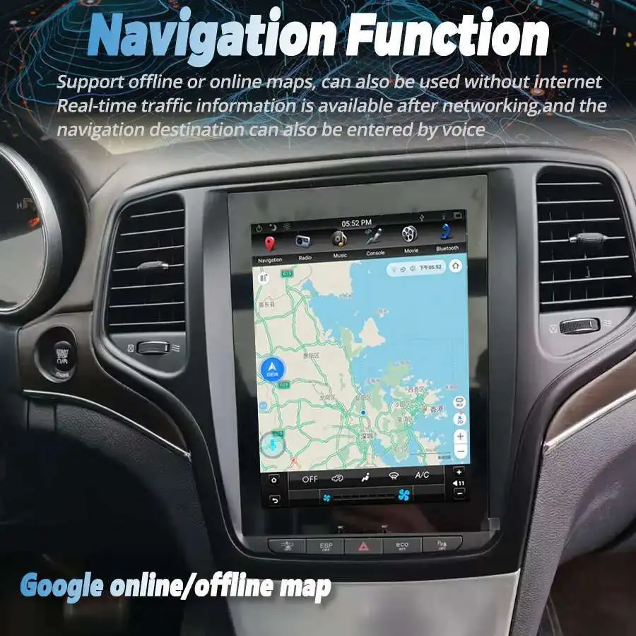 10.4" Android 14 wireless Screen Car Multimedia Player Stereo Carplay GPS Navigation Head Unit For Jeep Grand Cherokee 2012 2018