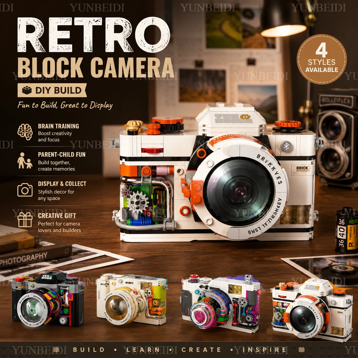 Vintage Camera Building Blocks Creative DIY Mechanical World Handmade Toys Decorative Models Educational Toys Children's Gifts