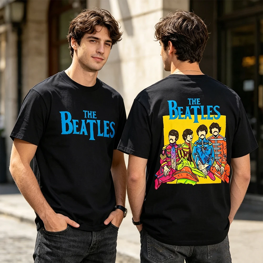 Camiseta de la banda de rock The Beatles, camiseta negra para hombre, moda urbana Y2k, ropa de calle, camisetas de algodón, sudadera de manga corta con cuello redondo
