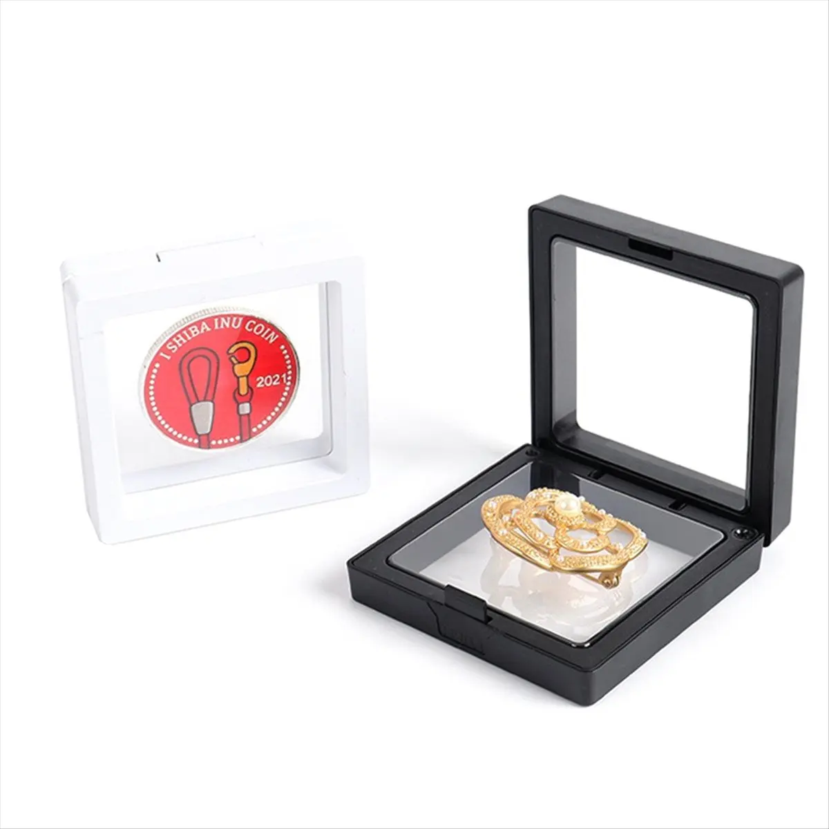 A75K 30 Pcs 3D Floating Coin Display Frame Stand Storage Boxes for Jewelry Ring Earrings Coin Medals Challenge Medal Holder A