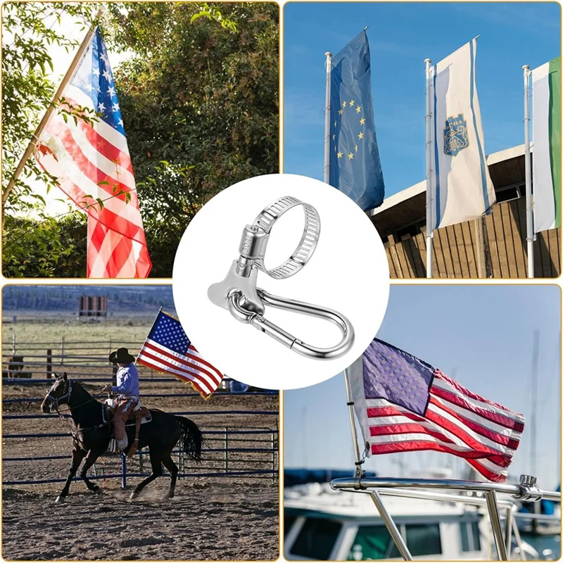 AT02-Flag Pole Clips Outdoor Garden Flagpole Clamps With Carabiner Adjustable Flagpole Clamps For Holding Flag