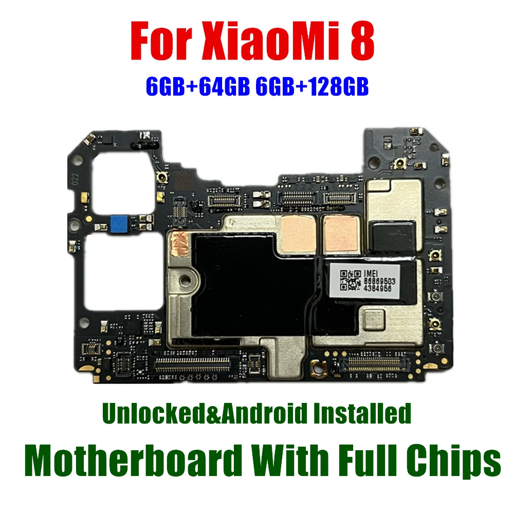 128GB 64GB For Xiaomi 8 MI8 Motherboard Mainboard Logic Board Work Well Unlocked Main Circuits Board