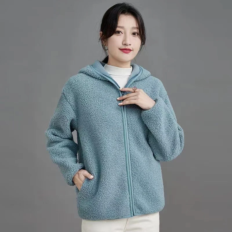 

Autumn Winter Cotton Coat Short imitation Lamb Cashmere Hooded Jacket Tops Women's 2024 New Plush Warm Parka Outwear Female