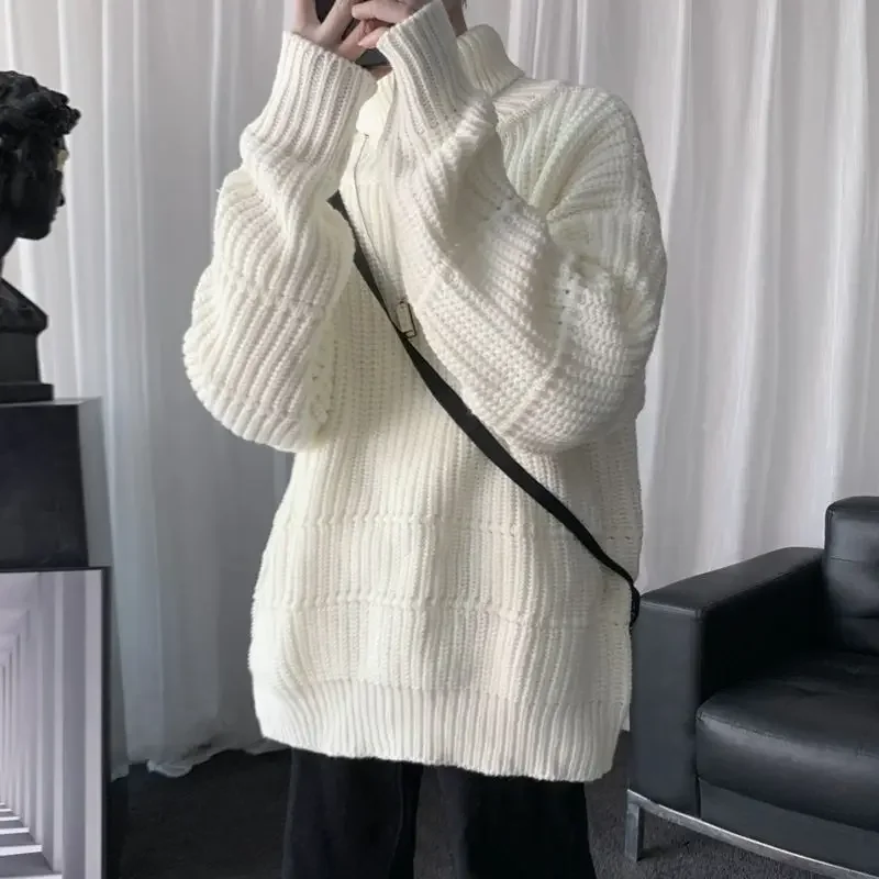 Korean Fashion Turtleneck Sweater Men Streetwear Oversized Knitted Sweaters Men Clothing 2024 Trend Sweaters Male Solid Pullover