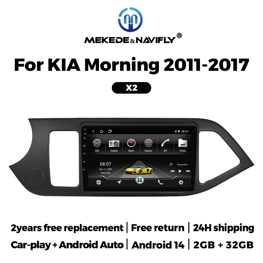 

NAVIFLY&MEKEDE 2025 Android 14 Car Radio Multimedia Player Stereo Wireless Carplay Auto BT For KIA Morning 2 Picanto 2011-2017
