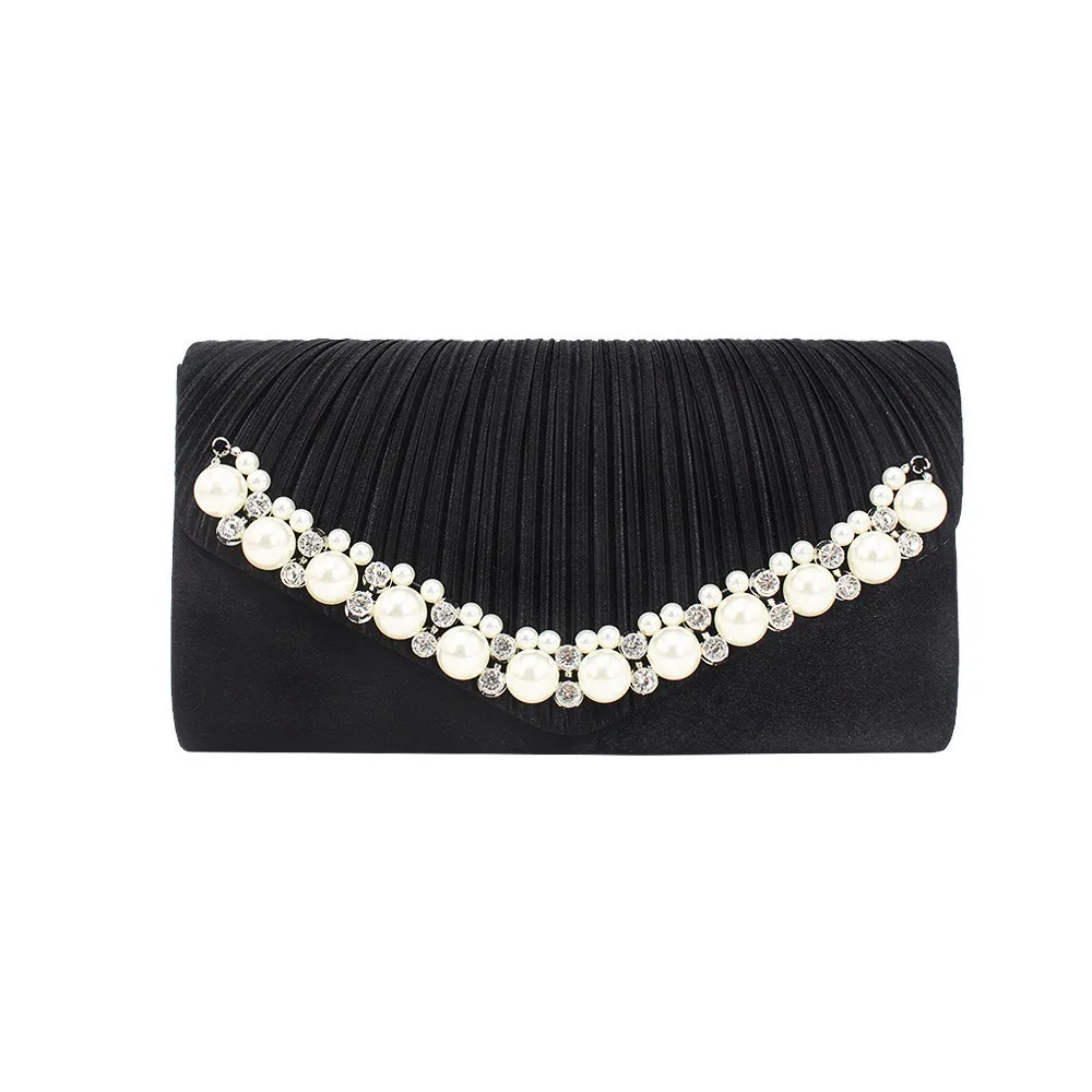 Bolso de mano Retro negro albaricoque para mujer, bolso de hombro con cadena para fiesta de boda, bolso de cena para graduación, bolsos elegantes a la moda con perlas