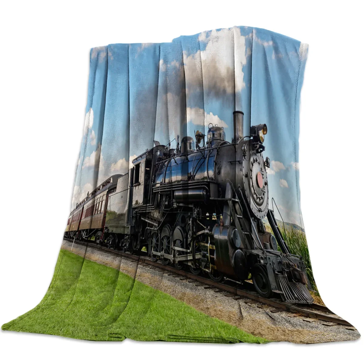 Flannel Blankets The Steam Age of Old Trains Blanket Cushion Warm Throw Blanket on Sofa Bed Home Bedspread Travel Fleece Blanket