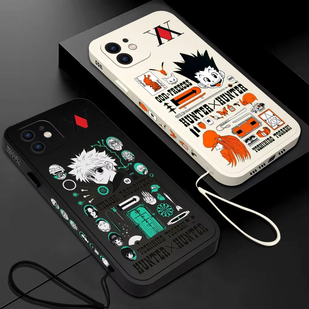 Funda para Teléfono HUNTER×HUNTER con Cordón para iPhone 16, 15, 14, 13, 12, 11 Pro Max, X, XR, XS, Plus, Mini, SE 2020, 2022, Funda Móvil de Anime
