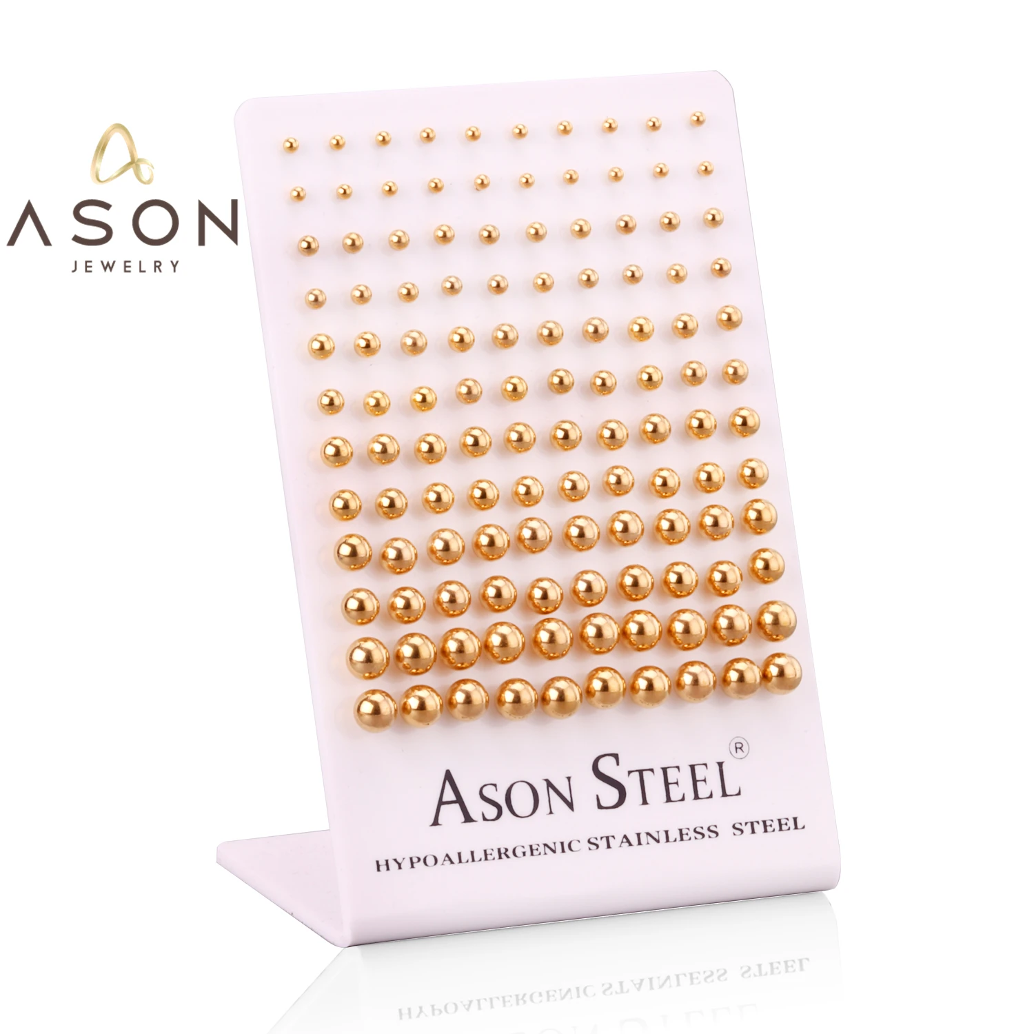 

ASONSTEEL 60Pairs/lot Size 3mm-8mm Wholesale Surgical Ball Piercing Stud Earrings Gold Color Stainless Steel For Women Jewelry