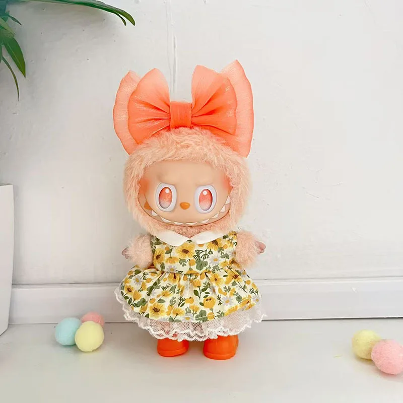 

17cm Labubu 1-3 Gen Doll Outfits | Orchard Pink-Plaid Cherry & Sunflower Set | Clothes for Labubu Pendants Accessories