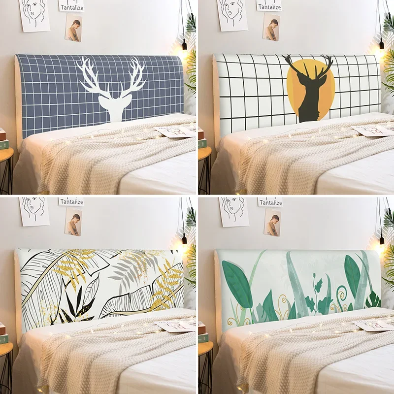 Palm Leaf Deer Elastic All-inclusive Bed Head Cover Printed Universal Dust-Proof Bedroom Room Sofa Thick Soft Protector Cover