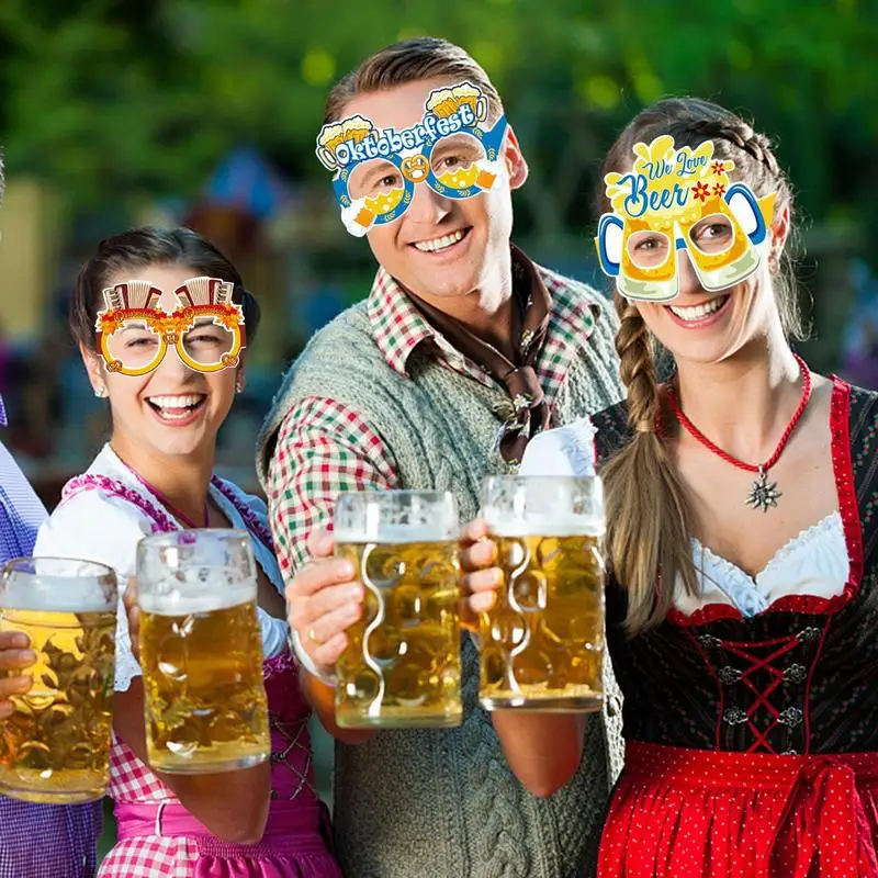 8Pcs Oktoberfest Party Paper Glasses Funny Photo Booth Props German Beer Festival Party Decorations Glasses Favors Supplies